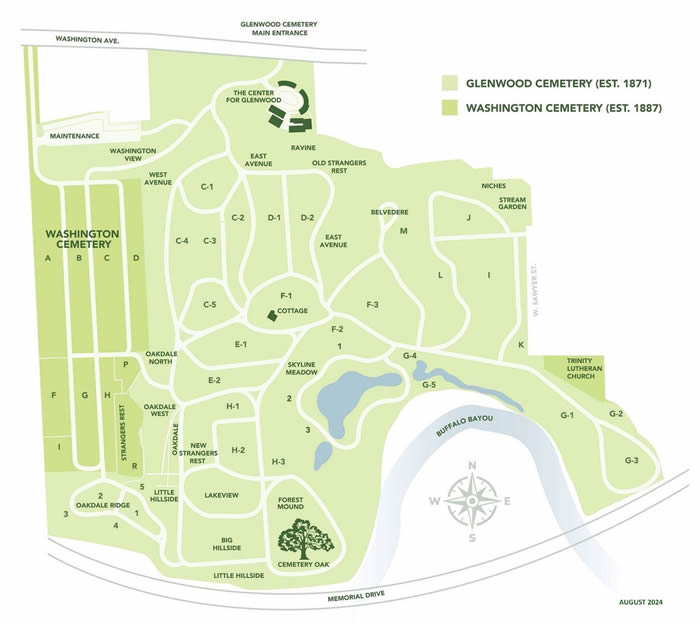 Map of Glenwood and Washington Cemeteries